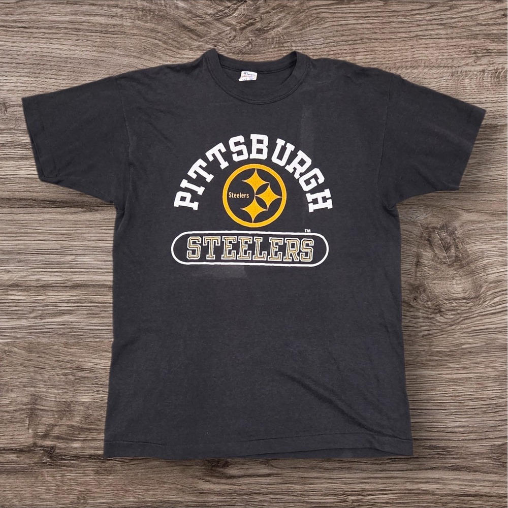 Vintage Champion Pittsburgh Steelers T Shirt XL Black Single Stitch USA 80s